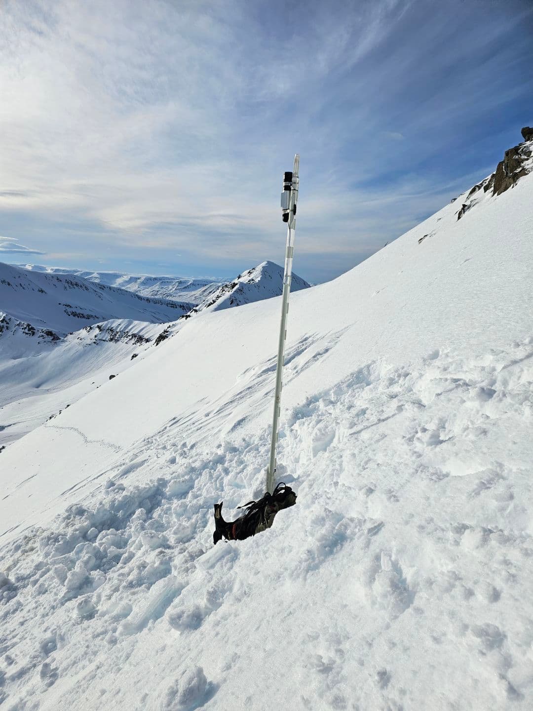 SM4 sensor in an avalanche starting zone in winter